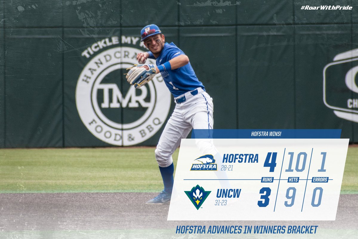 HofstraBaseball's tweet image. #HOFSTRA WINS!! The Pride defeats UNCW, 4-3, in extra innings to advance in the winner&apos;s bracket and will play Northeastern Friday night at 7 p.m. #RoarWithPride