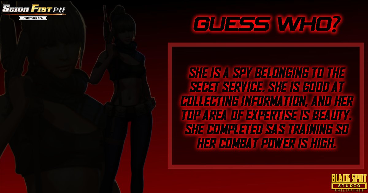 ScionFist_PH's tweet photo. A sexy spy that oozes confidence and intelligence. She uses her beauty to get very good information. Do you know her? It’s time to use this character, Squad Leader! 😈😈

📲:  https://t.co/H4xS5G8qh3
📲: https://t.co/5g2WQ8NOaW
🌐: https://t.co/WfcoNaMbMu

#ScionFistPH #FPS https://t.co/SpSOTbdUwX
