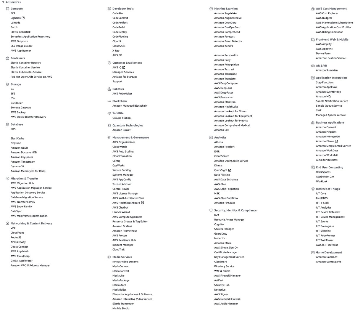 This is the AWS console with 510 products. 

There is a big, independent company to be built for each item in this list.