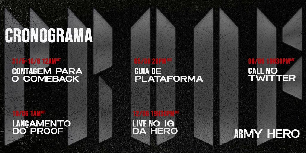 🗓️| CRONOGRAMA PRÉ - COMEBACK

🔃 Compartilha com mais ARMYs!
