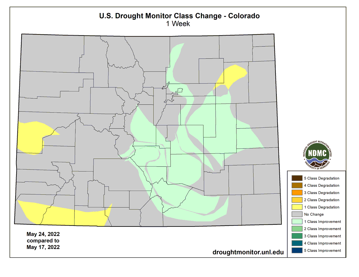 NWSBoulder's tweet photo. The recent snow and rain over the last week improved drought conditions over a large portion of central and eastern Colorado. But there is still a long way to go to get rid of drought in the state. #COwx https://t.co/bmqiBanTav