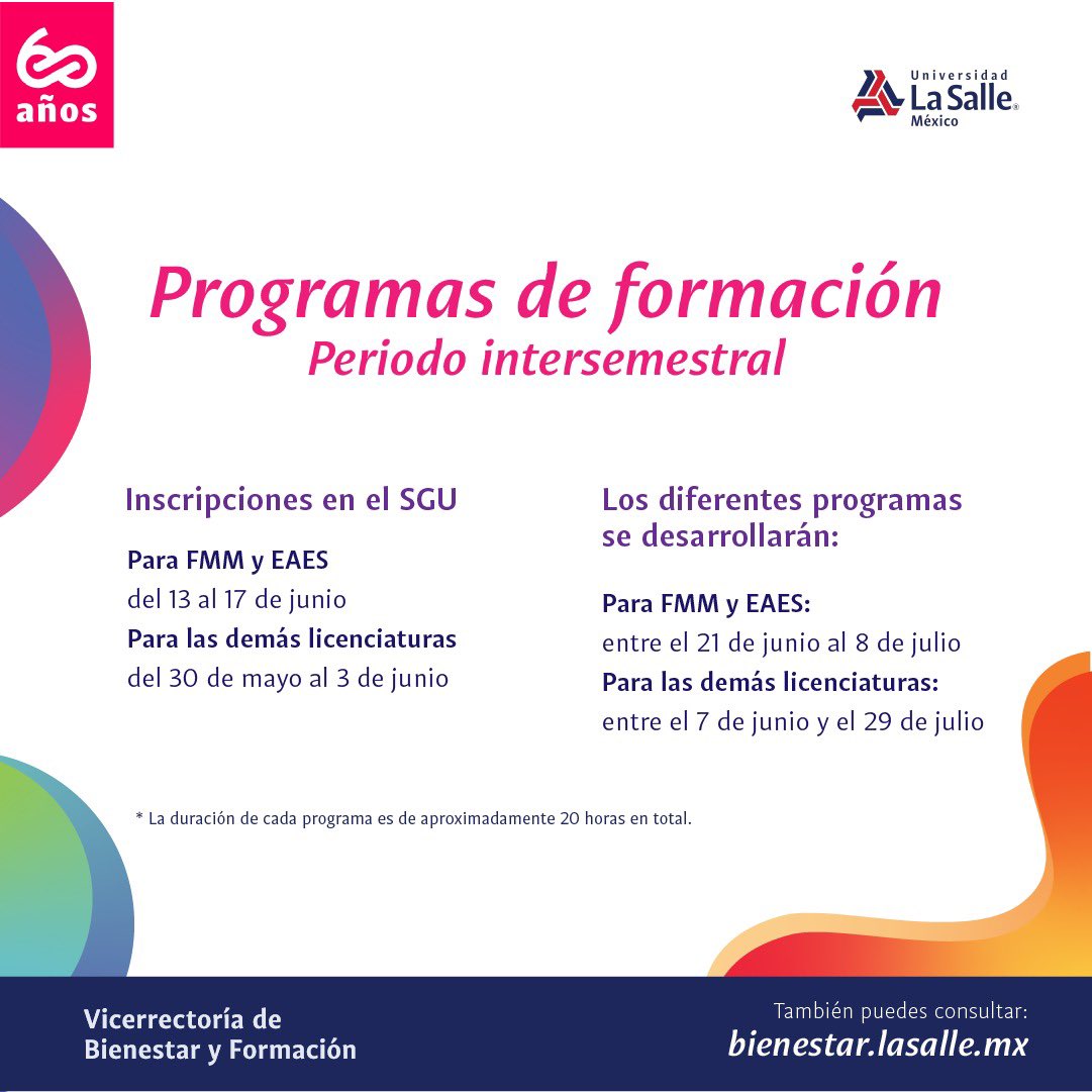 LaSalleMXArte's tweet image. ¿Ya conoces la oferta cultural del programa intersemestral?

Si no es así, no te preocupes aquí te dejamos toda la info 😉

#FormaciónCultural  #ProgramasCulturales