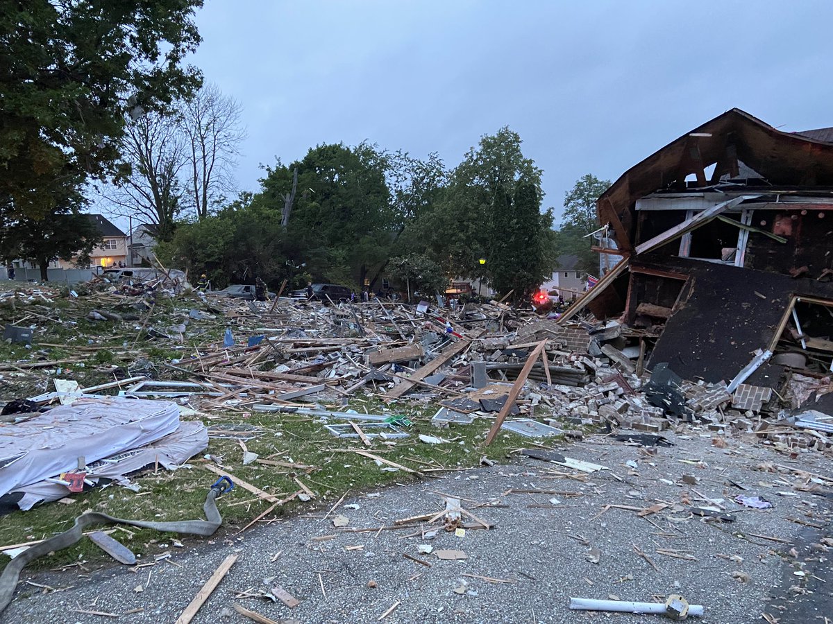 PottstownNews's tweet photo. At the scene of what appears to be an explosion on N. Washington Street in Pottstown. 1 house entirely gone, other houses damaged. No flames, smoke or smell of gas. These are the shots I got before police kicked me out. https://t.co/r7gEgepQRx