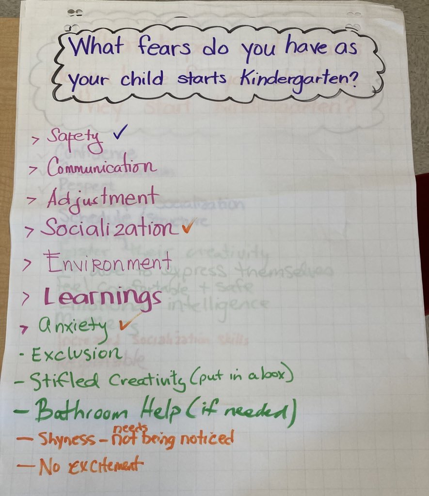 These hopes/dreams and fears from #kindergarten orientation highlight what’s important to parents. ❤️ A valuable reminder that school is so much more than academics! #parentengagement <a href="/WalkAlongsideSK/">Walk Alongside Forum</a>