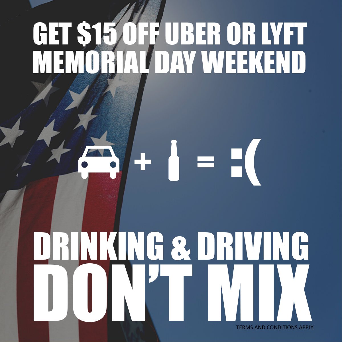 🇺🇸 Memorial Day weekend 🇺🇸 Sober Ride Indiana is offering $15 off Uber and Lyft rides in #FortWayne and #Indy!

Ride credits can only be redeemed between 5p-3a.

Visit → SoberRideIndiana.com.