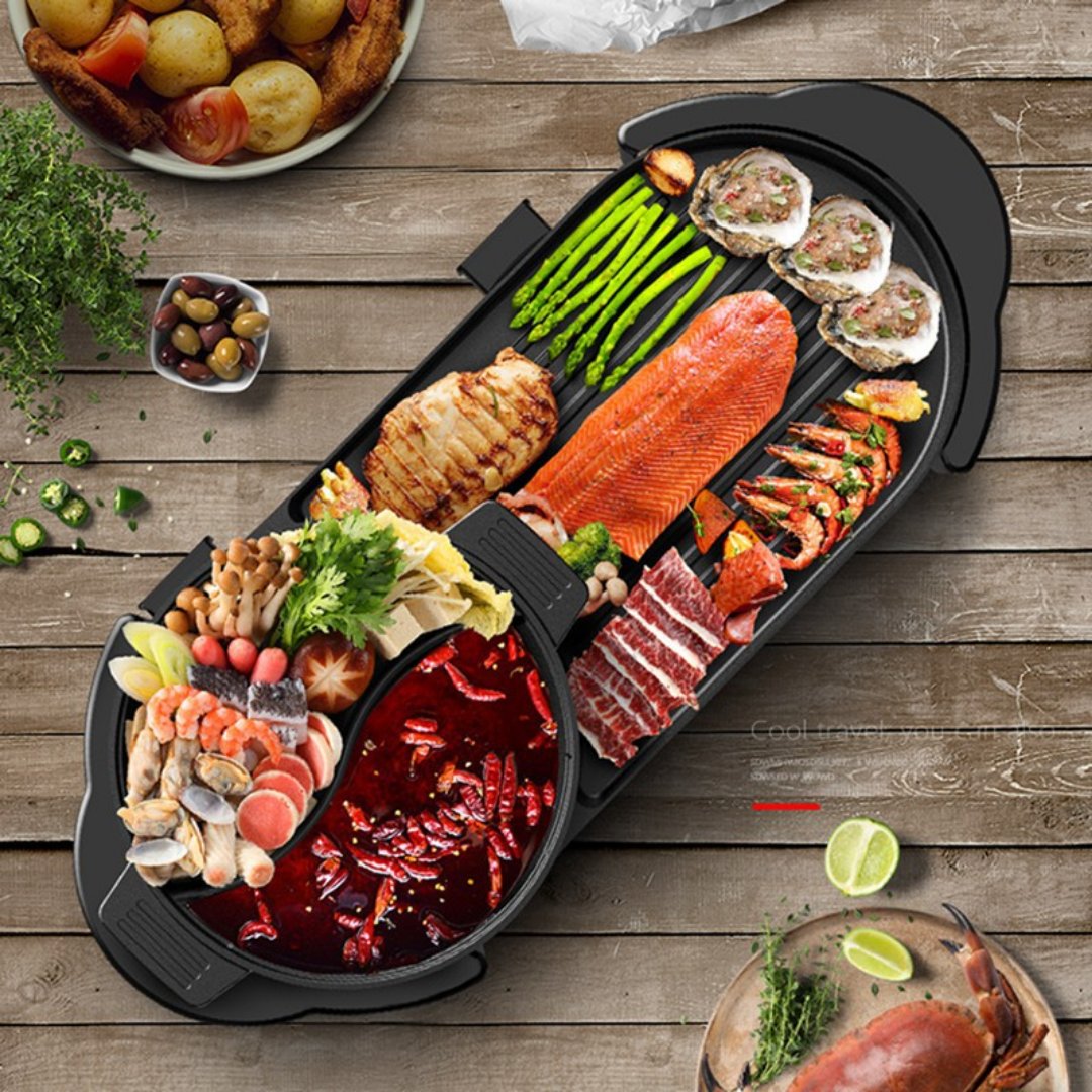 2 in 1 Electric BBQ Pan Grill Hot Pot Portable Smokeless Indoor Hot Pot😍Shipping within 24 hours😍✅Free Return in 30days bit.ly/3NHtOxN