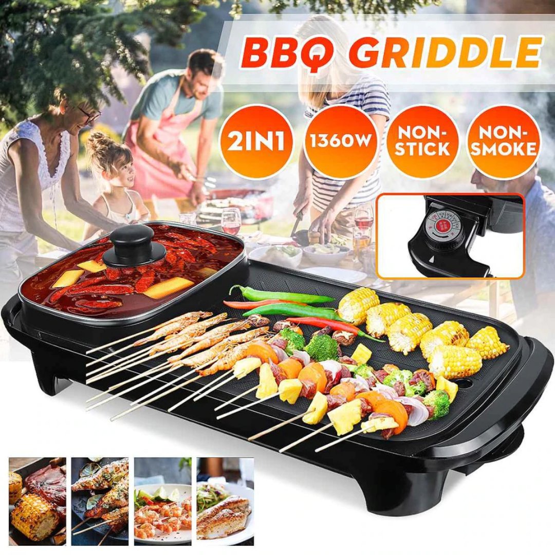 2 in 1 Electric BBQ Pan Grill Hot Pot Portable Smokeless Indoor Hot Pot😍Shipping within 24 hours😍✅Free Return in 30days bit.ly/3NHtOxN