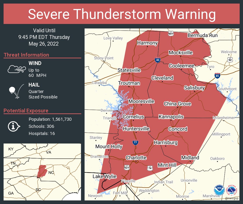 Severe Thunderstorm Warning including Charlotte NC, Concord NC and  Huntersville NC until 9:45 PM EDT