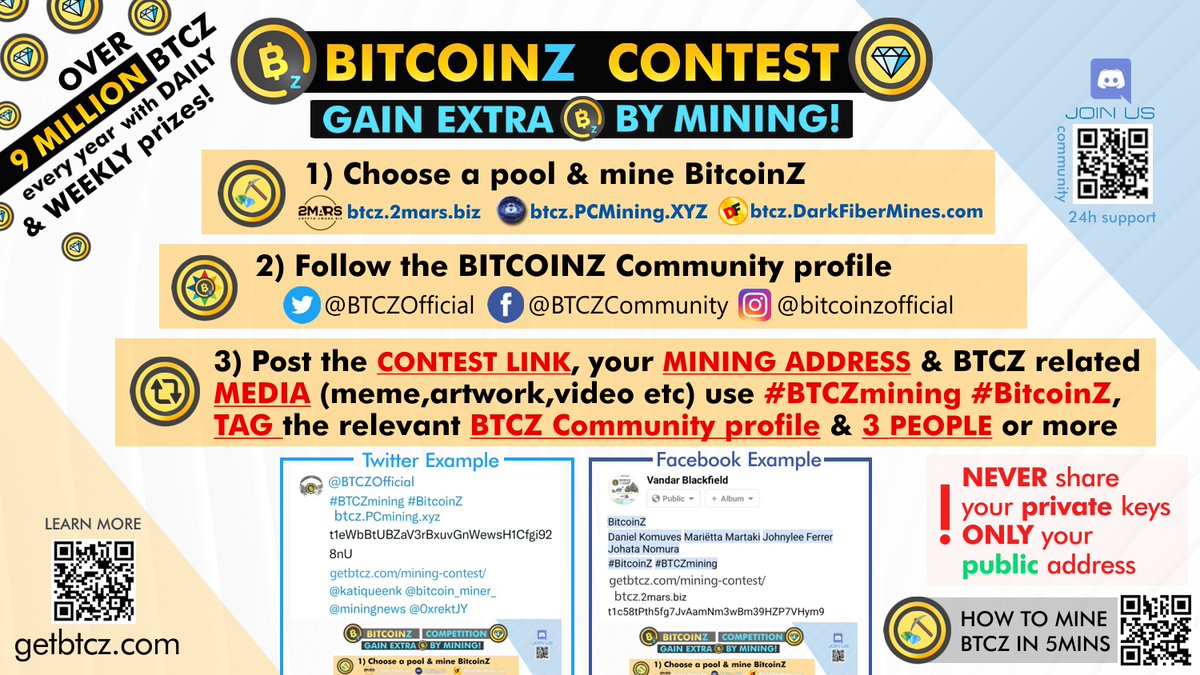 BTCz_Rocks's tweet photo. #BitcoinZ #SOCIAL #MINING #CONTEST EXAMPLE
Choose #pool &amp; start mining
Follow &amp; tag
@BTCZOfficial
Tag 3 people or more
@gate_io
@Cryptoarron
@CryptosignalF
Link: https://t.co/qlWRr70TPP
Hashtag: #BTCZmining
Your #BTCz address
t1L9R4sVekSj83qhUQJaXauuNKmiBe7ELWC
YOUR #MEDIA
#READY https://t.co/E4addRCwHD