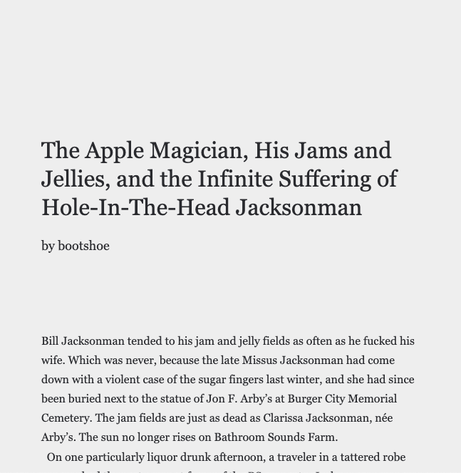 uncookd_'s tweet photo. by Adam Brimmer

Gravity

https://t.co/l7gZ2Z8cb6

The Dreamer

https://t.co/RguzAAMZw9

--

by bootshoe

The Apple Magician...

https://t.co/81DcmLpXnS

Juliette

https://t.co/jg4VICiKBy

..

#WritingCommunity #writing #writersoftwitter #Reading #allegory #fiction #Storyx18plus https://t.co/eRuK7CO8Wt