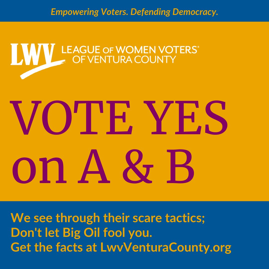 👀We see through the scare tactics... We’ve done the research and we’re voting YES on Measures A&B. Find detailed analysis with supporting sources of information and statistics at LWVVenturaCounty.org. Don’t let Big Oil fool you!