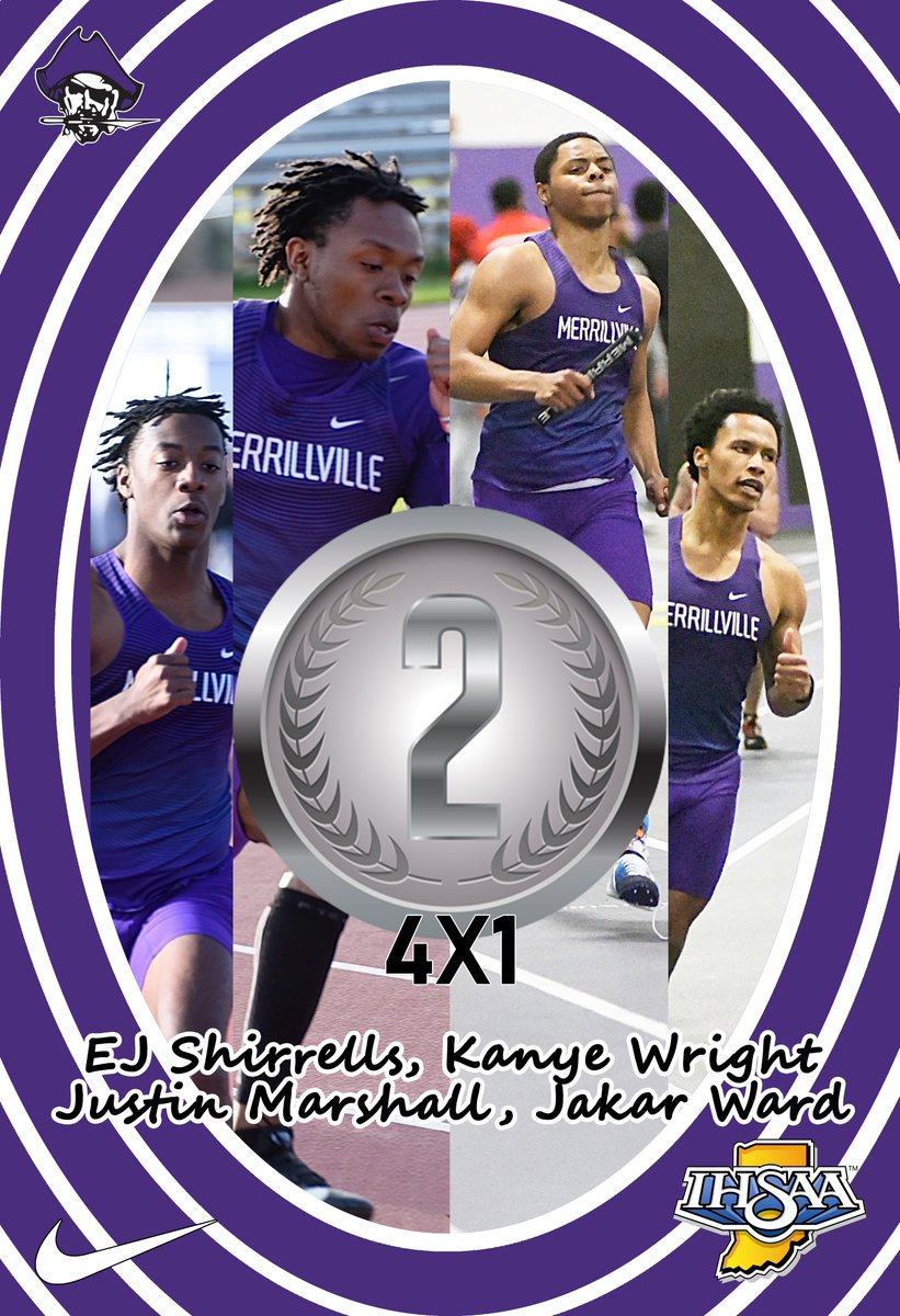 Jr. Elijah Shirrells, Sr. Kanye Wright, Jr. Justin Marshall & Sr. Jakar Ward have punched their ticket for next weekend's @IHSAA1 State Finals by placing 2nd in the 4x100M Relay at tonight's Valparaiso Regional!! #piratepride @MerrillvilleSu3 @MerrillvilleMHS @Merrillville_TF