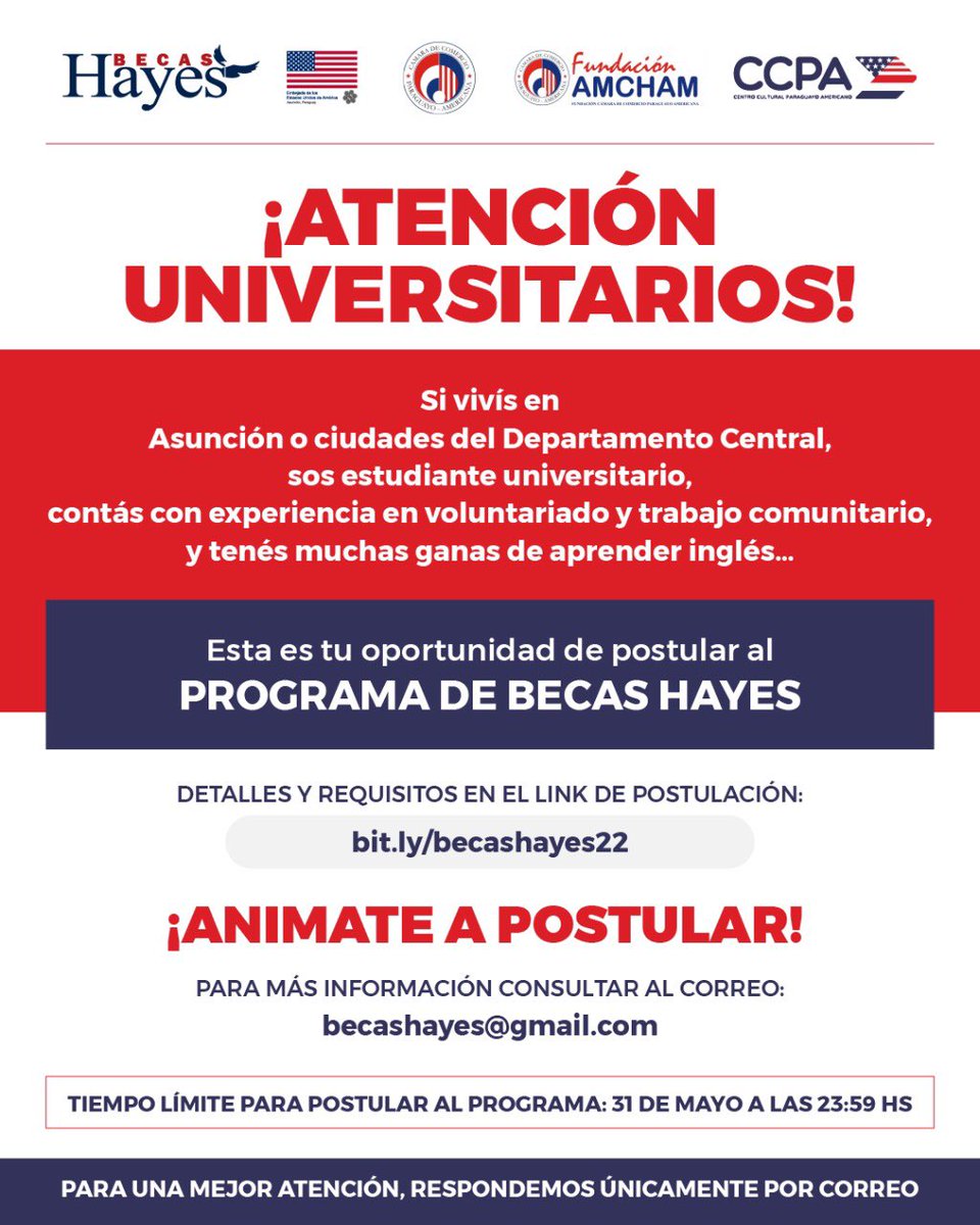 Rita (@mariarita321) on Twitter photo Mi sueño de estudiar en USA se cumplió el año pasado 😍
Una pieza muy importante para llegar a Kansas fue la beca de inglés del programa de Becas Hayes 🤩
De la mano de <a href="/FundacionAMCHAM/">Fundación AMCHAM</a> se vuelve a abrir una nueva convocatoria! Para más info: bit.ly/becashayes22 Mi sueño de estudiar en USA se cumplió el año pasado 😍
Una pieza muy importante para llegar a Kansas fue la beca de inglés del programa de Becas Hayes 🤩
De la mano de <a href="/FundacionAMCHAM/">Fundación AMCHAM</a> se vuelve a abrir una nueva convocatoria! Para más info: bit.ly/becashayes22