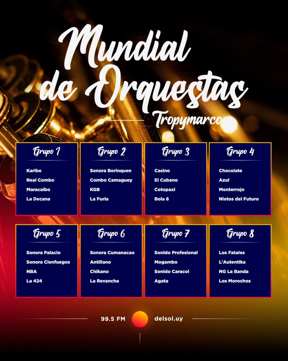 elnenesilva's tweet photo. @LaMesa995 Así quedaron los Grupos del Mundial de Orquestas de #TropyMarcos 🏆🎺🎶 https://t.co/E5AnnnQt3l