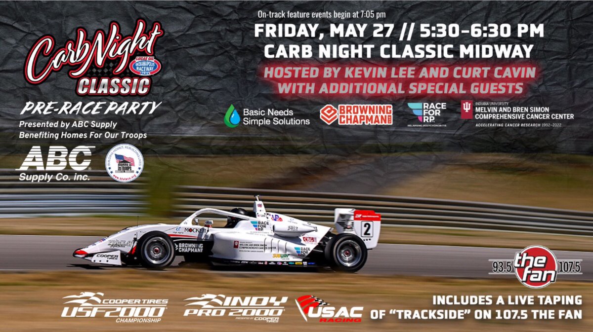 KevinLee23's tweet photo. Race weekend is here! Hope you can join us FRI nite @RaceIRP for a live taping of #Trackside &amp; auction to raise $ for @HomesForOurTrps w/ #ABCSupply. 500 front stretch tix (sold out), Road America VIP package, NBC #Indy500 announcer autographs &amp; more! Tix: https://t.co/V07im2vyrr https://t.co/kyMpOHBME3
