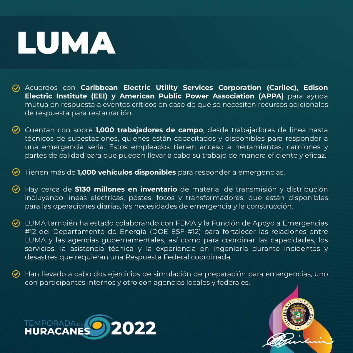 GovPierluisi's tweet photo. Comparto con ustedes como nos hemos preparado para la #TemporadaDeHuracanes2022 ⬇️ https://t.co/fd9VGOTOrM