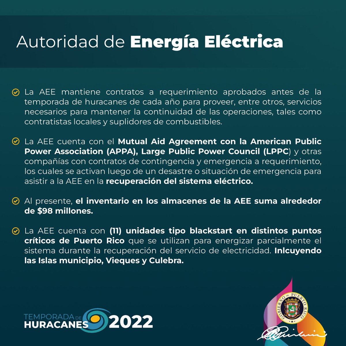 GovPierluisi's tweet photo. Comparto con ustedes como nos hemos preparado para la #TemporadaDeHuracanes2022 ⬇️ https://t.co/fd9VGOTOrM