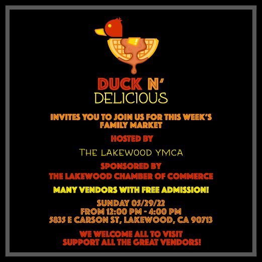 DuckNDelicious's tweet photo. We’d like to invite everyone to come join us this weekend for another great event hosted by the YMCA. Try our new DND Fries 🍟🔥 Fantastic crafts, food, and other great products.

#PopUp #PopUpShop #PopUpShopLA #FamilyMarket https://t.co/P1xiBVIOmM
