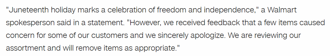 FlowerHourTalk's tweet photo. Walmart issued an apology. This is their apology: https://t.co/ZTpZ9Ins5r