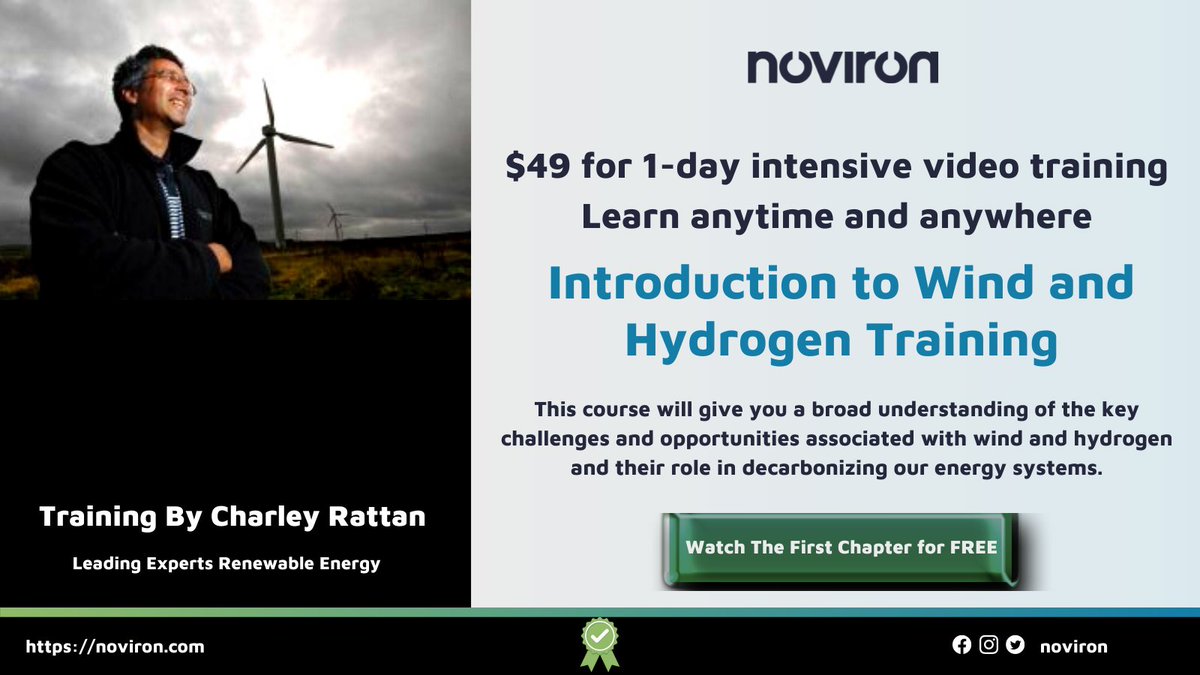 NovironTraining's tweet photo. Add another arrow to your quiver. Join this 1-day training program "Introduction to Wind and Hydrogen Training by Charley Rattan". It will help you enhance your skills and knowledge in the #renewableenergy sector https://t.co/ujlKa586bq #energysector #eLearning #renewables https://t.co/8wCDyiF3y4