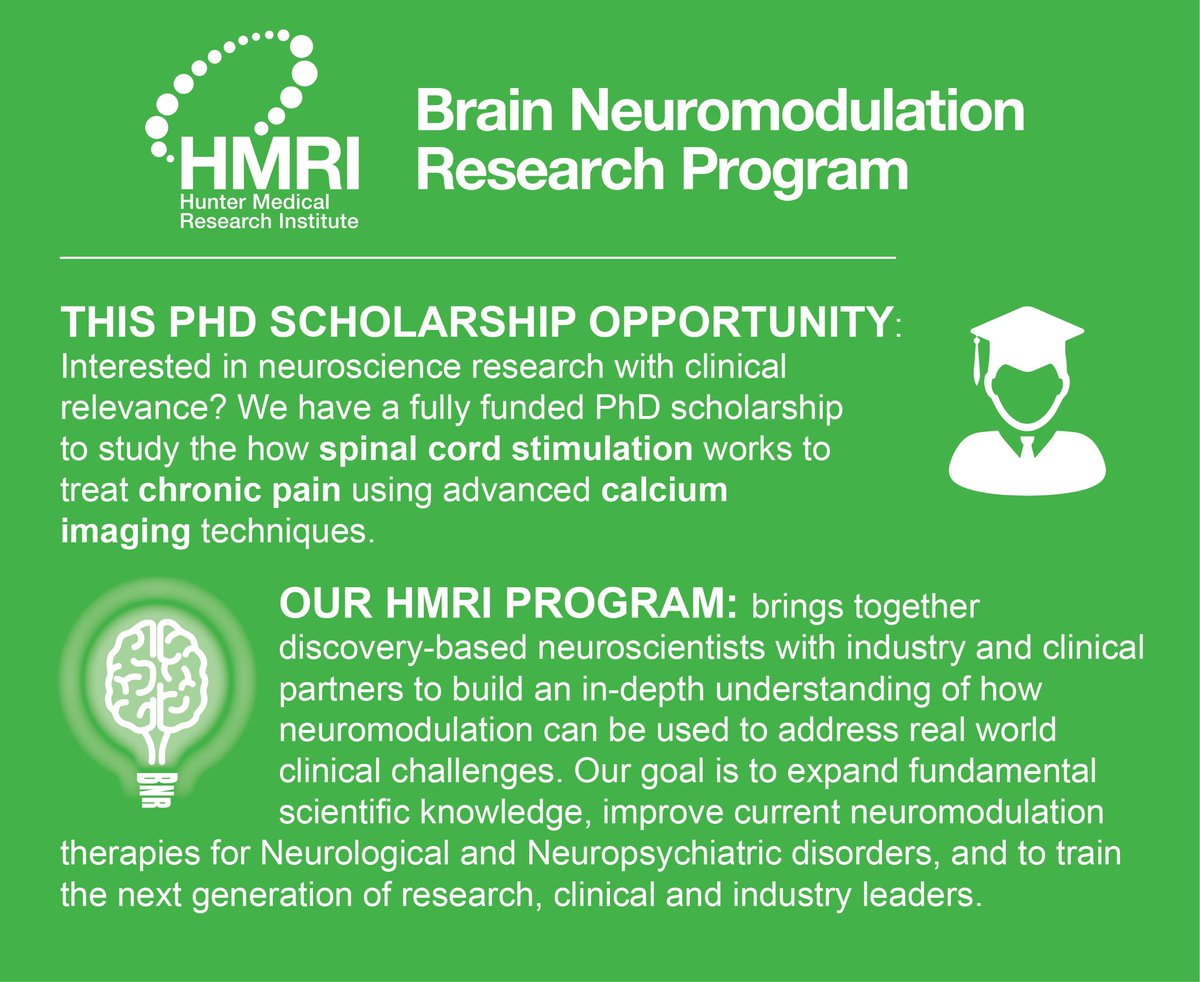 HMRI Brain Neuromodulation Research Program (@newybrains) on Twitter photo Exciting Funded PhD Scholarship opportunity in Newcastle Australia.
Project details: bit.ly/3sSkOxD
Contact: Brett.graham@newcastle.edu.au
<a href="/AusPainSoc/">Australian Pain Soc</a> Exciting Funded PhD Scholarship opportunity in Newcastle Australia.
Project details: bit.ly/3sSkOxD
Contact: Brett.graham@newcastle.edu.au
<a href="/AusPainSoc/">Australian Pain Soc</a>