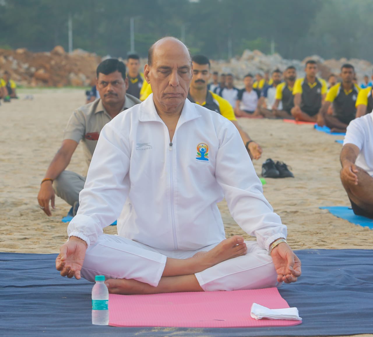 Rajnath Singh on Twitter: "Morning Yoga on Karnataka Naval Area Beach,  Karwar. https://t.co/x4szLYeDzo" / Twitter