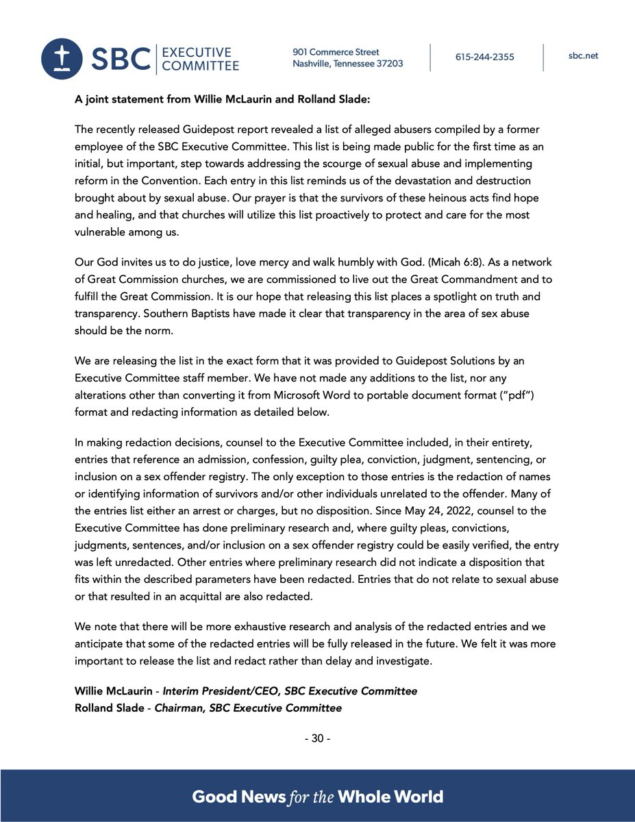 SBCExecComm's tweet photo. A statement on the release of a list of alleged abusers:

List: https://t.co/JKB7sA6L7l https://t.co/lXAktGl7ob