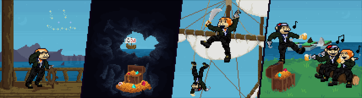 realDonaldDuk's tweet photo. Better watch out for this treasure-hunting, song-singing, plundering pirate trio! 

Enjooooy your Smol Scene @datshitisbrite, featuring @NFTeejay69 and @Unk_Ju! 

(Don't worry NFTeejay and Unk, I will still make a scene for both of you seperately😁) https://t.co/3NKvGkcdA8