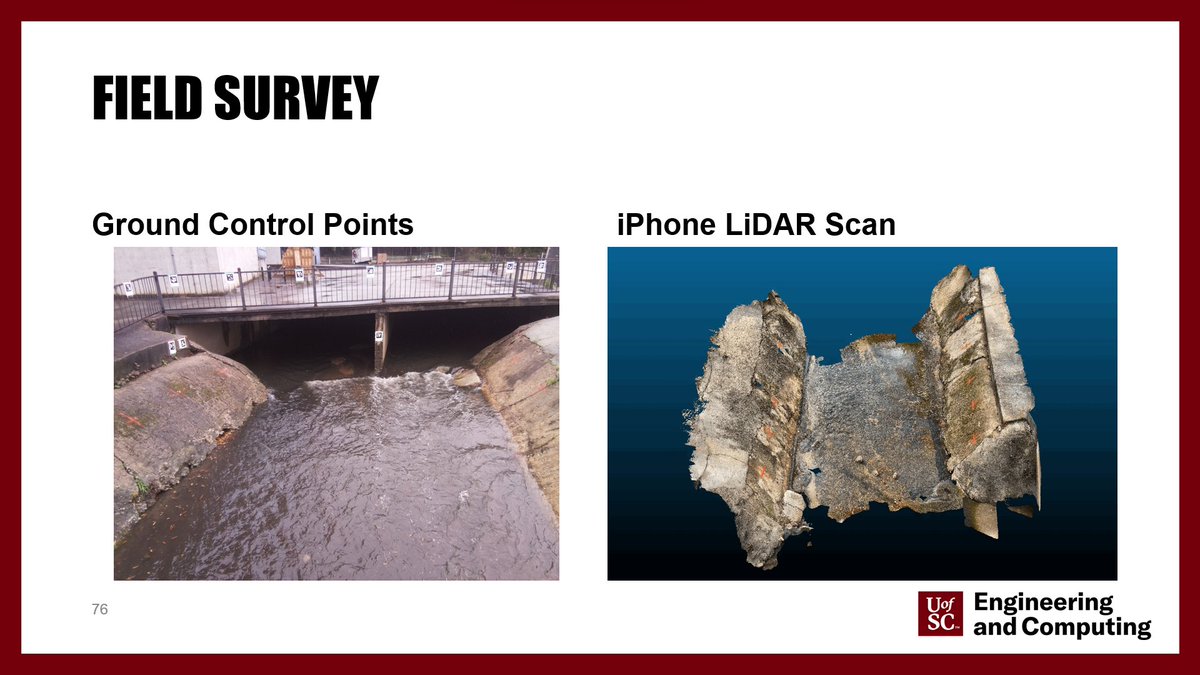 smhassanerfani's tweet photo. Using total station, number of ground control points are measured (left). Here, #ArUco markers are considered as control points. Then, using #iPhoneLiDAR, the region of interest is scanned. Resulted #point_cloud is shown using #CloudCompare (right). [3] https://t.co/BqGmg5lJPn