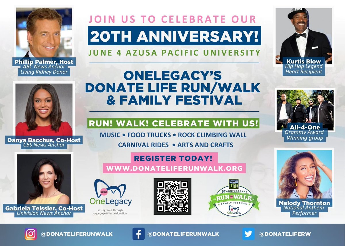 Join us next Saturday, June 4th at Azusa Pacific University from 7am to noon! Register today! Visit donateliferunwalk.org for more information. #dlrw #donateliferunwalk