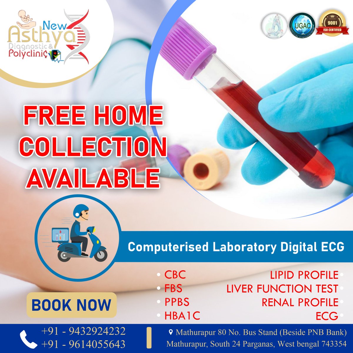 AsthyaNew's tweet photo. Are you looking for best Computerised laboratory Digital ECG Service in Mathurapur, West Bengal? We offer a wide range of laboratory services that deliver accurate diagnostic tests. Free Home Collection Available. Call Now: 9432924232
#LaboratoryServices #Laboratory #Diagnostic https://t.co/SBK9emAHfi