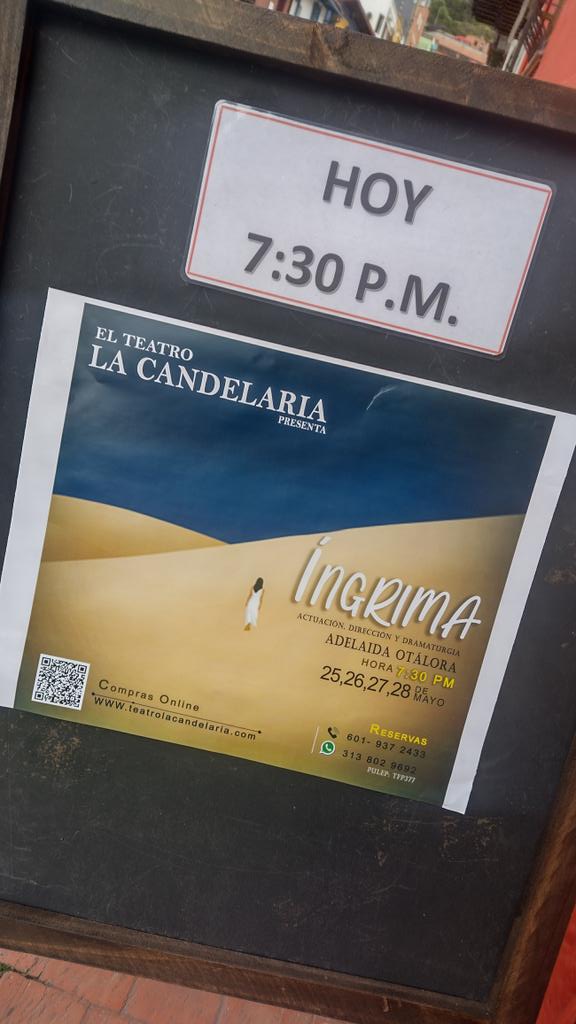 Hoy promoción de boletería para todo público por $15.000.
"Íngrima" en Teatro La Candelaria Santiago García 

▶️Jueves 26 🎭 HOY 🎭

🕖Hora función 7:30 pm 
Apertura de taquilla 6:00pm 

🌐Compra tus boletas en nuestra web teatrolacandelaria.com