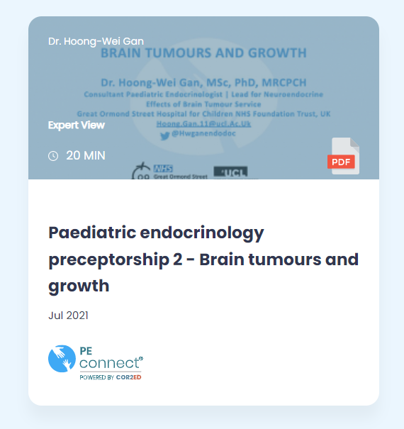 peconnectinfo's tweet photo. In this expert knowledge share from our #paediatric #endocrinology preceptorship, Dr @hwganendodoc of @GreatOrmondSt discusses "Brain tumours and growth".
Download the slides ➡️https://t.co/OqhebHsOWQ
#MedEd #PECONNECT https://t.co/YswEeWB6lN