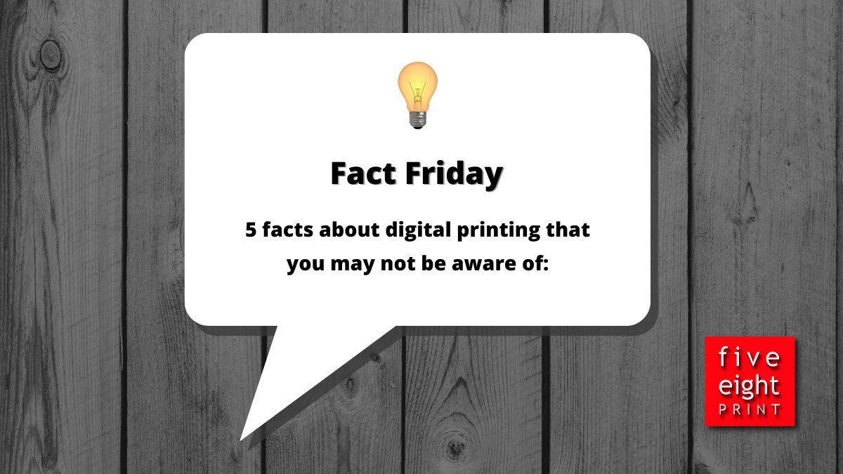 fiveeightprint's tweet photo. 🖨️ #FactFriday - 5 facts about #digitalprinting: 📄☕👕

➡️It's still a relatively new piece of technology
➡️It's much faster than traditional offset printing
➡️It’s a non-contact process
➡️It's much more cost-effective and flexible
➡️It offers total control and customisation. https://t.co/ZeHaQCAx2u