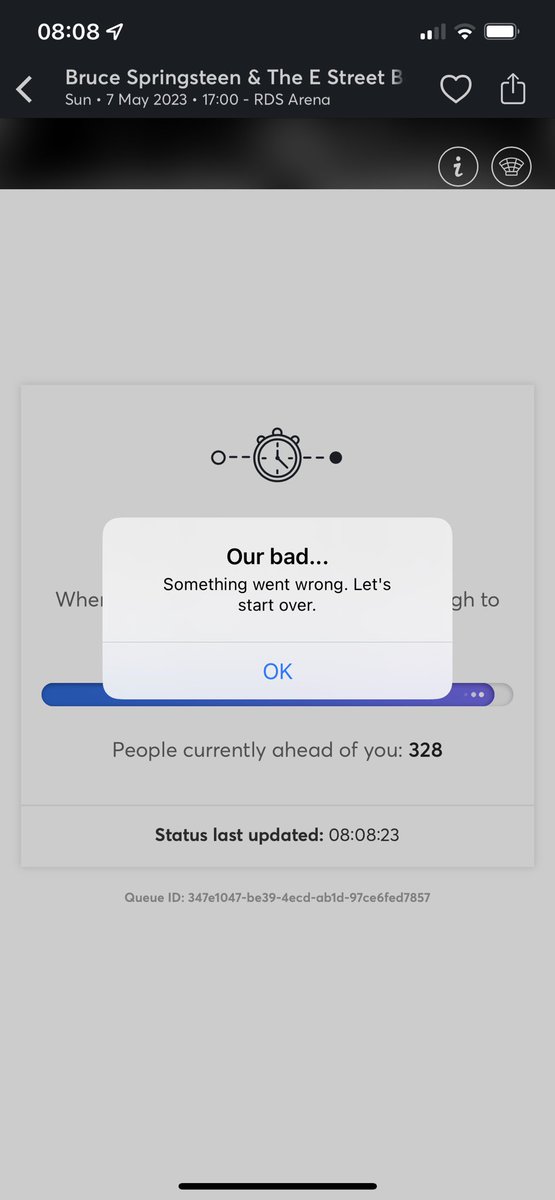 KieranMartin199's tweet photo. Fantastic work by @Ticketmaster 👍.         No point joining a queue to go from 328 people back up to 7000 plus https://t.co/LK78u2vfT0