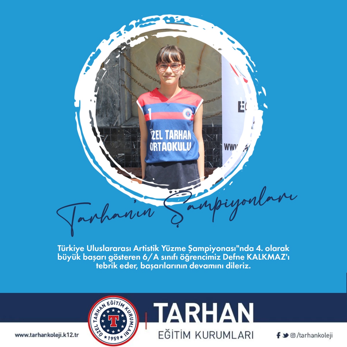 tarhankoleji's tweet image. ARTİSTİK YÜZME İLE GELEN BAŞARI

9 Mayıs 2022 tarihinde İstanbul&apos;da gerçekleşen &quot;Türkiye Uluslararası Artistik Yüzme Şampiyonası&quot;nda 4. olarak büyük başarı gösteren 6/A sınıfı öğrencimiz Defne KALKMAZ&apos;ı tebrik eder, başarılarının devamını dileriz.

#tarhankoleji #tarhandabugün