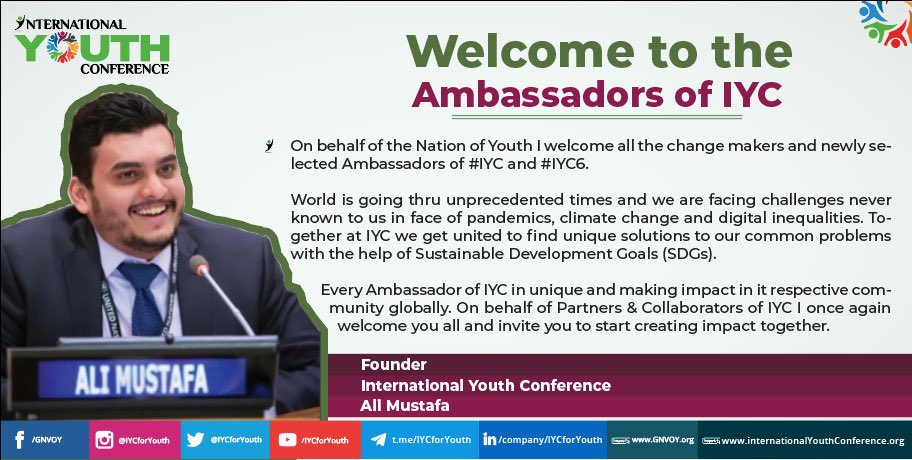 I welcome all the newly selected Ambassadors of #IYC and #IYC6 and on behalf of our partners/collaborators <a href="/UNHABITAT/">UN-Habitat</a> , @UNDGC_CSO I congratulate you on being the impact creators in your communities and countries. We look forward to co create impact. See you all at Assembly!