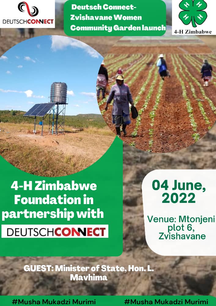 4-H Zimbabwe in partnership with Deutsch connect  will be launching a women led community garden in Zvishavane on the 4th of June 2022.