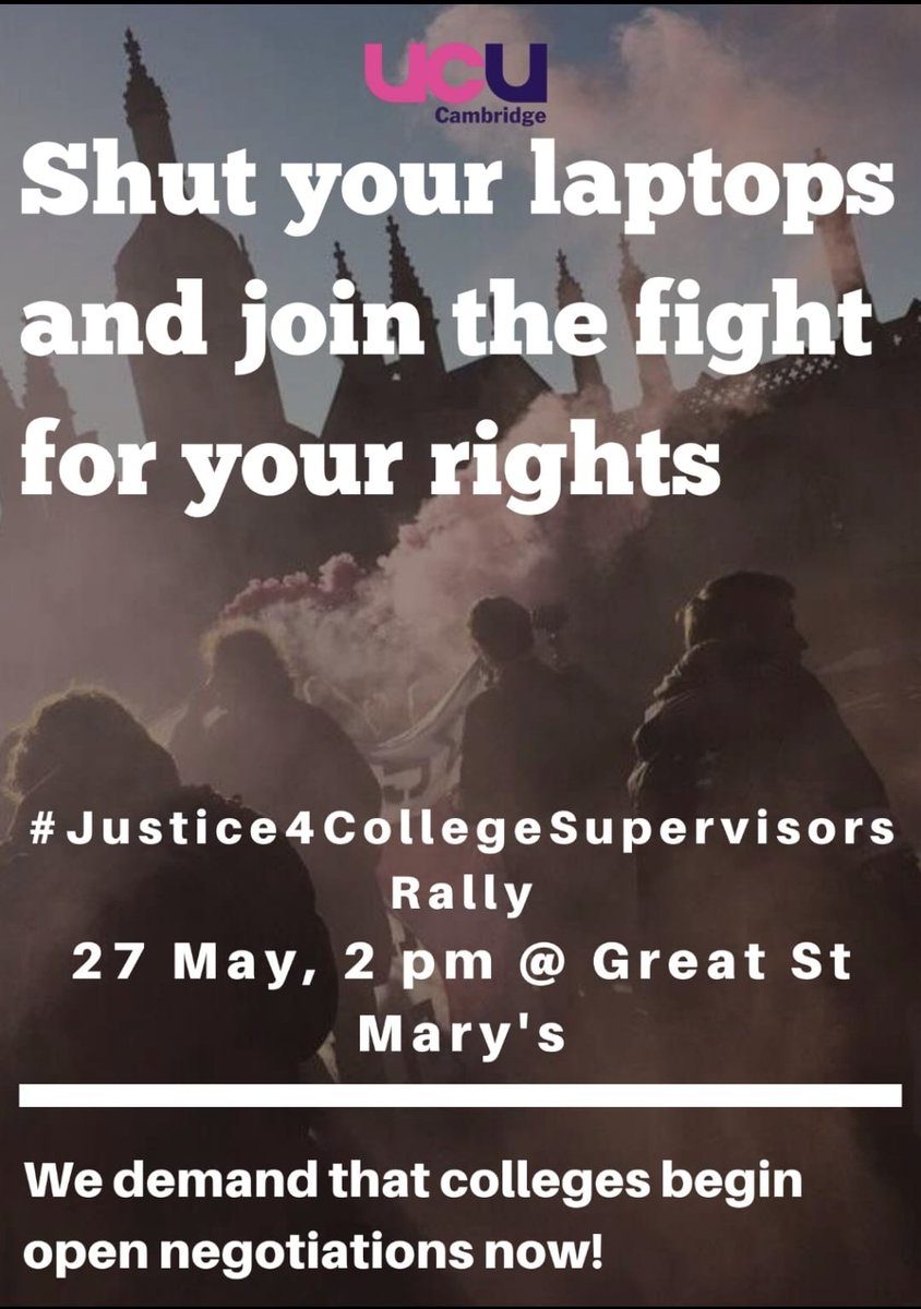 CambridgeUCU's tweet image. 💥 TODAY IS THE DAY: JOIN OUR RALLY AT 2 PM 💥

At 2 PM our reps will meet the Senior Tutors. 

Join the rally and show the Colleges that it is not just three reps - it's an ENTIRE CITY asking for change. 

The drummers are on their way. Are you?

#Justice4CollegeSupervisors