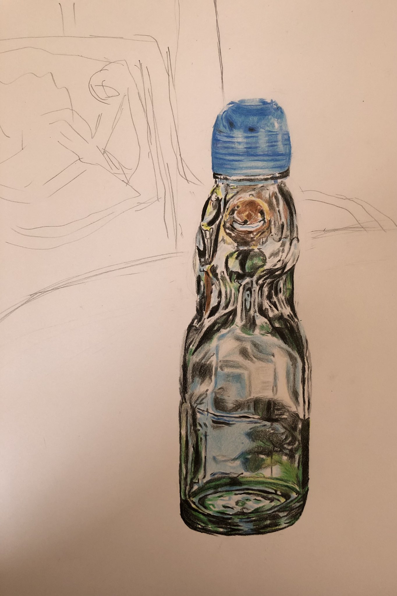 ケツやん It S All In The Mind Twitter પર 背景描いてます ちょっとは立体感出てきたかな ラムネ瓶 ぽくなってるかな 模写 色鉛筆イラスト リアルイラスト ラムネ T Co Whplk46gta Twitter