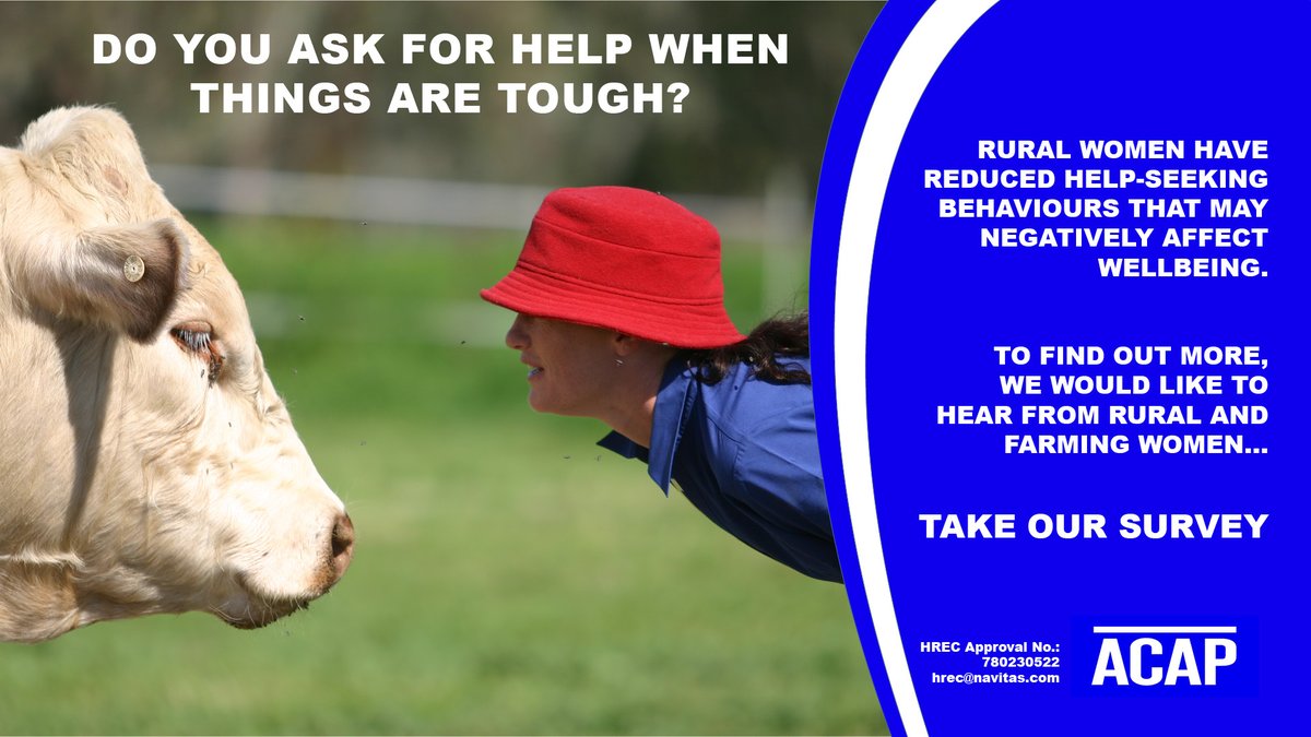 LizzKirkby's tweet photo. It's important that attitudes toward #mentalhealth and  #helpseeking are understood from a rural #woman’s perspective. This research will contribute to a conversation assessing why help-seeking among #rural &amp; #farming women has decreased. 
Survey link: https://t.co/K0XzLdlTeR https://t.co/JbQxEerczK