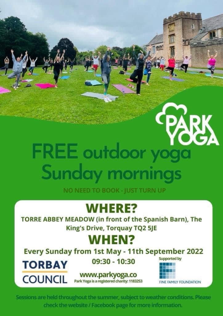 Who fancies some FREE outdoor yoga this weekend?!
Dee, from Torbay Healthy Lifestyles will be taking the Park Yoga session 'Live' outside the Spanish Barn on Sunday, 9:30-10:30 am. No need to book just turn up with your mats!