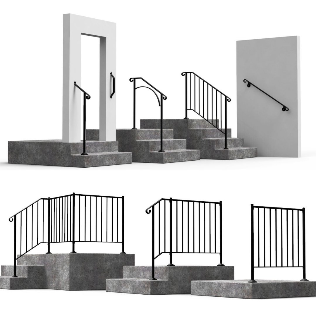 Free Shipping -> bit.ly/3PKXcoI Wrought Iron Handrail Stair Railing Fit 1-3 Steps Adjustable Hand Rail😍Shipping within 24 hours😍✅Free Return in 30days