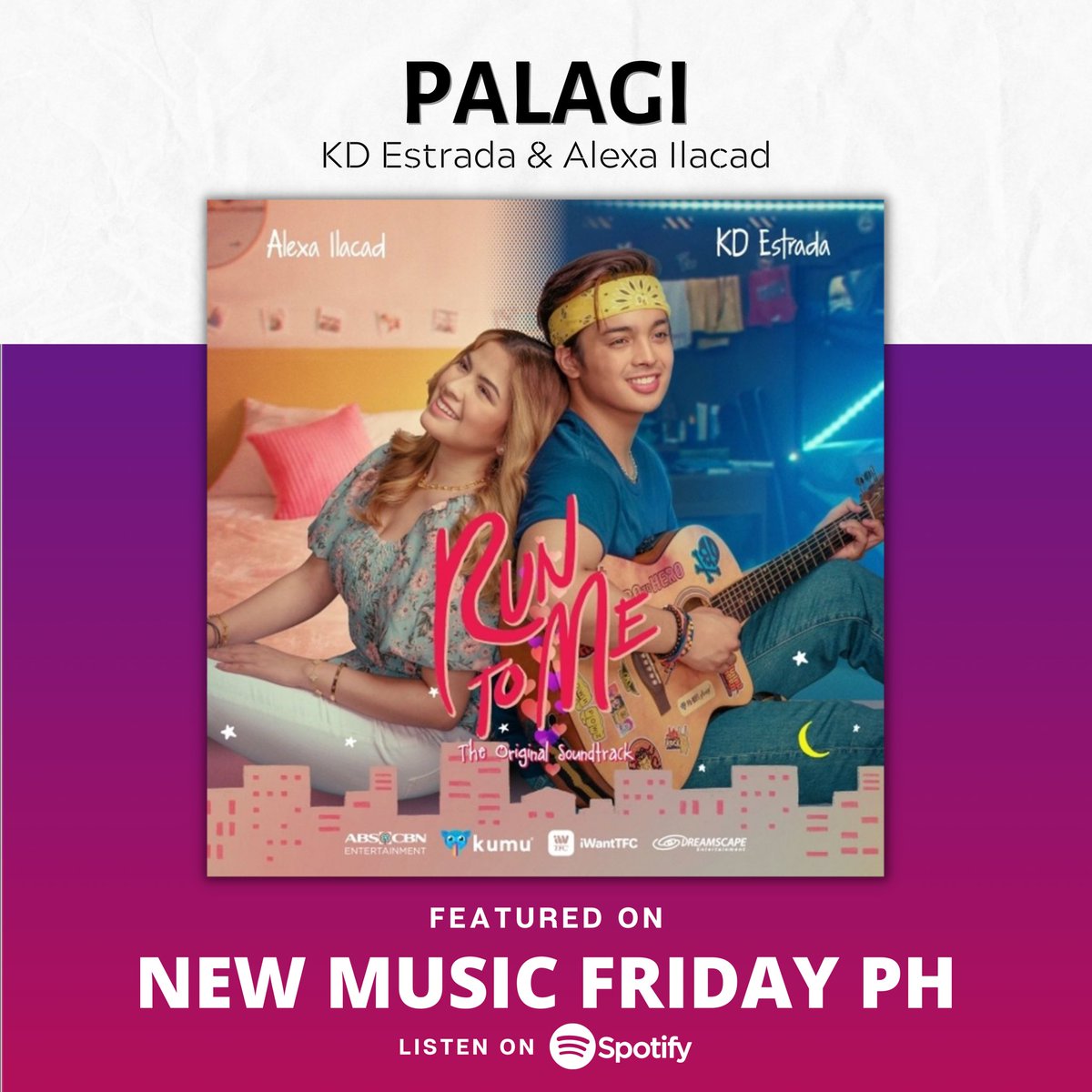 kdlexonair_'s tweet photo. Good news, Sweethearts!🤍

We are elated to inform you that the song, "Palagi" by #KDLex was featured on the New Music Friday Philippines playlist on @Spotify just right after the #RunToMe OST Album Release.

Listen to it here:
https://t.co/fZPqzbmIxj

#KDLex #RunToMe https://t.co/wMpg0FHCqI