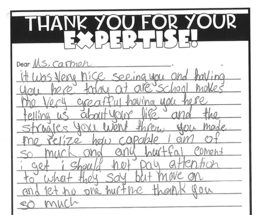 carmenmilagro's tweet photo. I received some handwritten notes from some of the children at Caliber: Beta Academy about my visit last week. I am more than happy to shed a few tears of joy today. #ThisIsMyWhy My purpose is to help others.
#EntreprenArtist #Founder #Author #host #grateful #speaker https://t.co/IT0s8X6kQ3