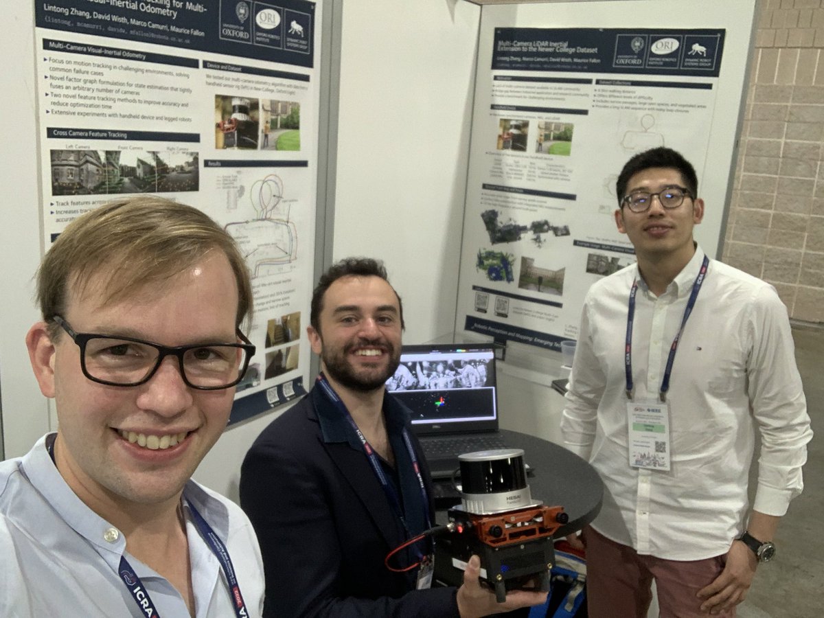 Great poster session today at #ICRA2022 with <a href="/LintongZhang/">Lintong Zhang</a> <a href="/mcamurri_phd/">Marco Camurri</a> <a href="/MauriceFallon/">Maurice Fallon</a> presenting our work on multi-camera visual inertial odometry. We even had a live demo! Paper: arxiv.org/pdf/2109.05975…