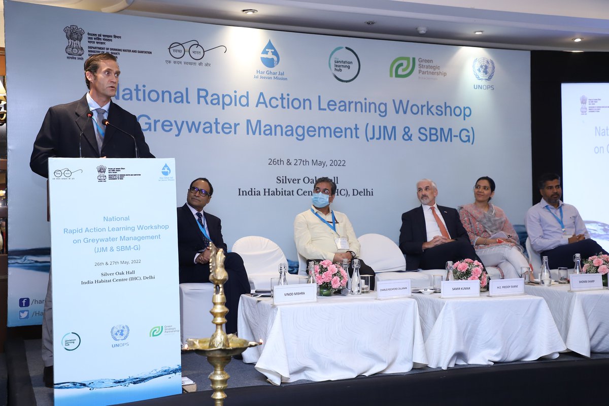UNOPS_India's tweet photo. Mr Charles Callanan, Director for Bangladesh, Bhutan, India, Nepal, Pakistan, Sri Lanka @UNOPS sharing the long history of #WASH in the South Asia region & way forward of #WASH in India at the National #RapidActionLearning Workshop on #GreywaterManagement. @narendramodi @PMOIndia https://t.co/uMh2yvRhTG