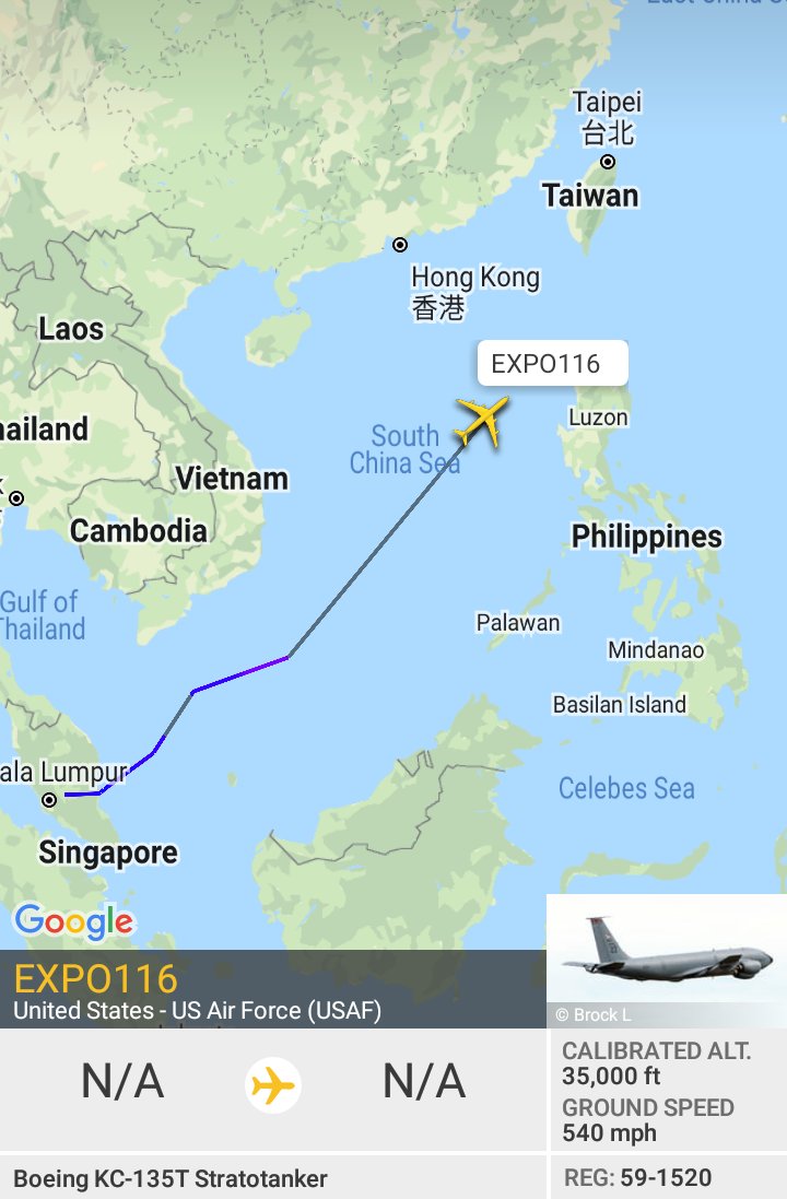 Oceanworldfree's tweet photo. 🇺🇲USAF EXPO116 59-1520 #AE07AA approaching #BashiChannel
Boeing KC-135T https://t.co/XP5eDS18IU