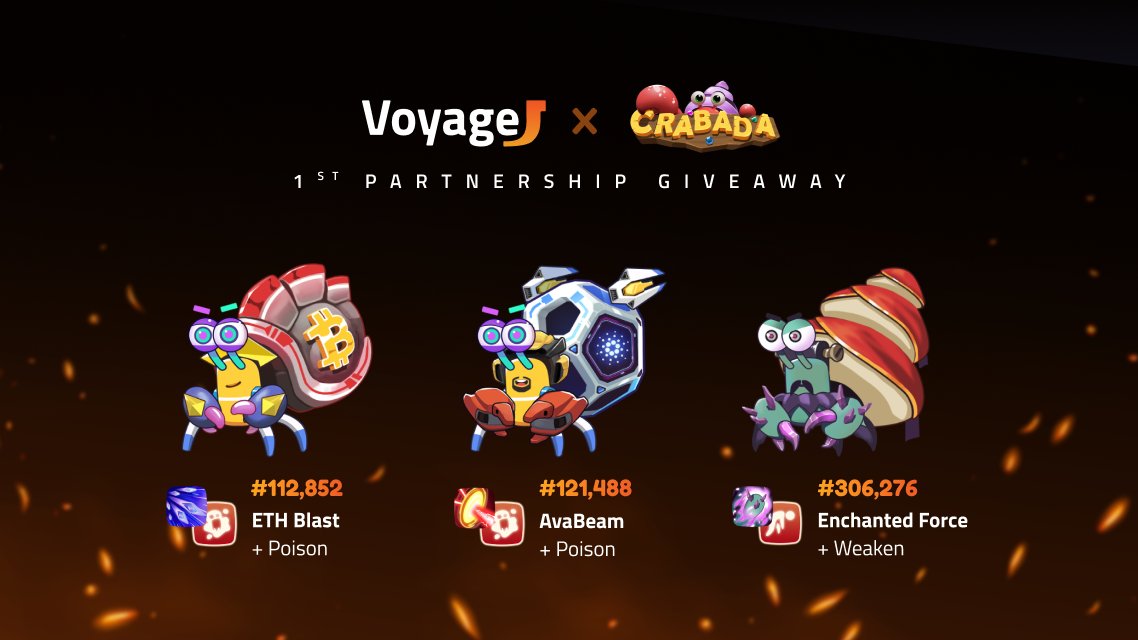 To celebrate our very 1st game partnership with <a href="/PlayCrabada/">Crabada (🦀,🦀) 🔺</a>, we are giving away 3 Crabs to 3 lucky winners for the Battle Mode!🦀🔥

To qualify for lottery:
1⃣Follow @voyage_finance;
2⃣Like and Retweet;
3⃣Comment below with the interest (APR) Voyage charges borrowers.

#snibsnib