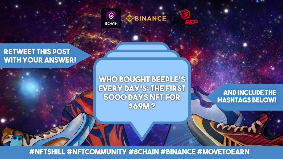 Get a chance to win one of our #NFTs and participate in our #Move2Earn project - #MaxRep 🤞🏻

✅ By retweeting this post with your answer!

✅ and Including the hashtag:

#NFTShill #NFTCommunity #8CHAIN #Binance #MoveToEarn

Join our community in Discord:

discord.io/8CHAIN